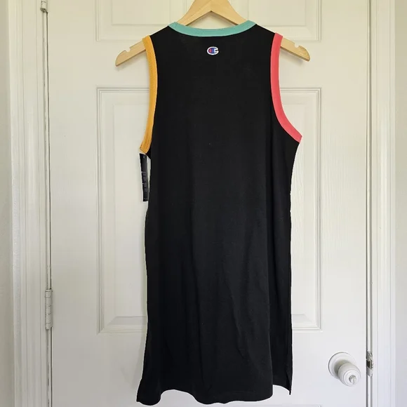 Champion Logo Black Sleeveless Tank Dress with Color Trim Size S - Picture 7 of 14